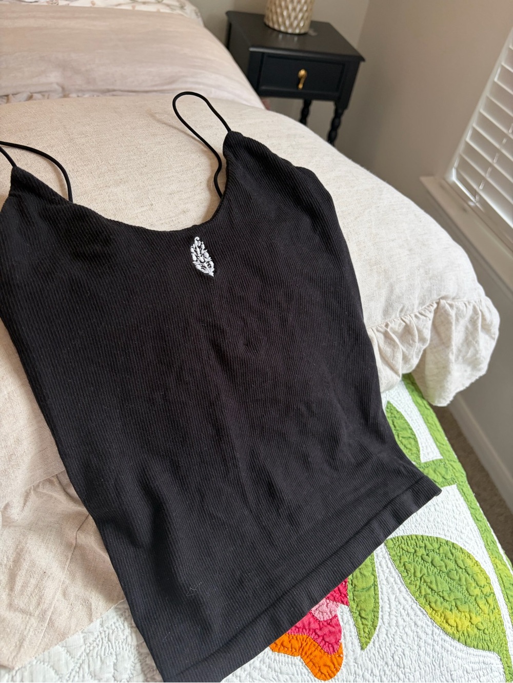Free People Black Ribbed Spaghetti-Strap Tank